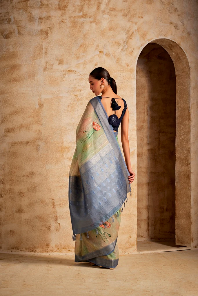 Neerus Printed Dupion Fabric Saree - Image 4