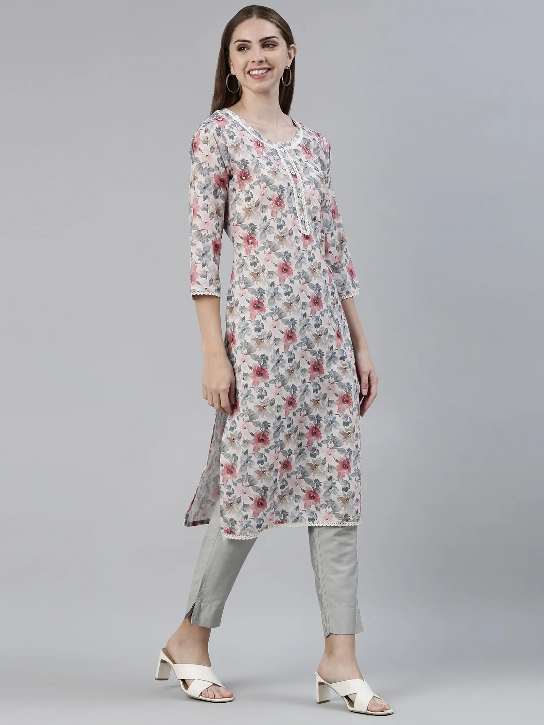 Neerus Printed Straight Printed Cotton Kurta - Image 2