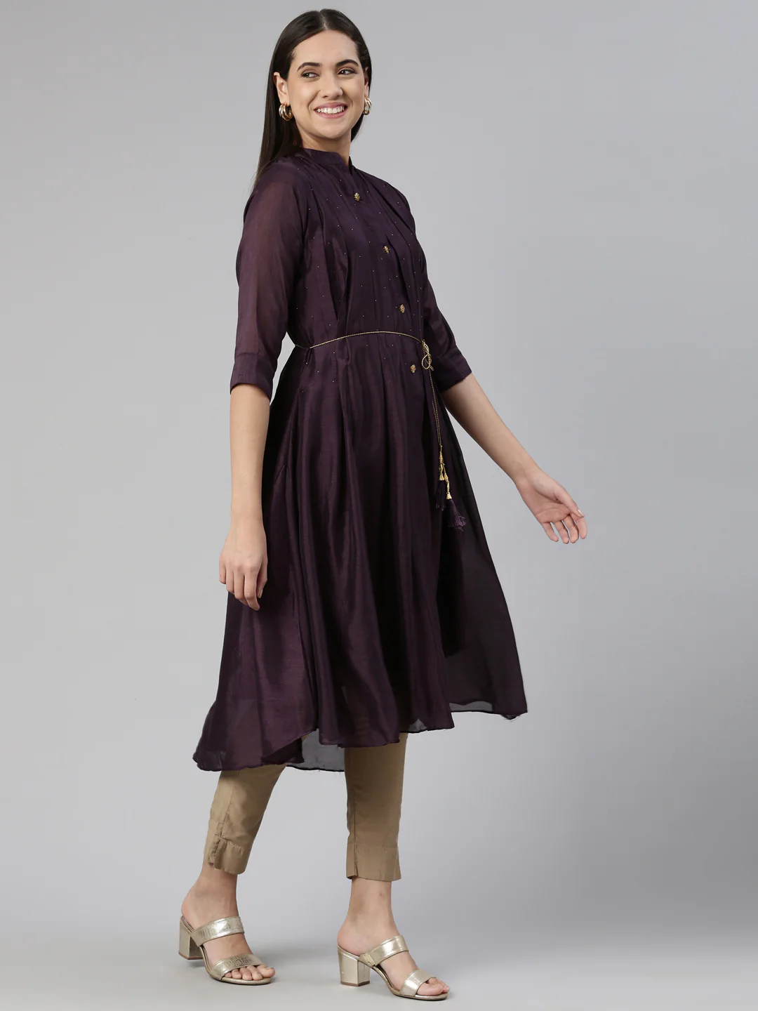 Neerus Purple Anarkali Curved Blended Kurta - Image 2
