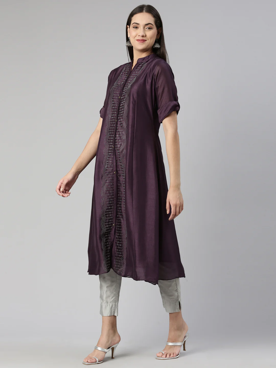 Neerus Purple Anarkali Straight Crepe Kurta - Image 2
