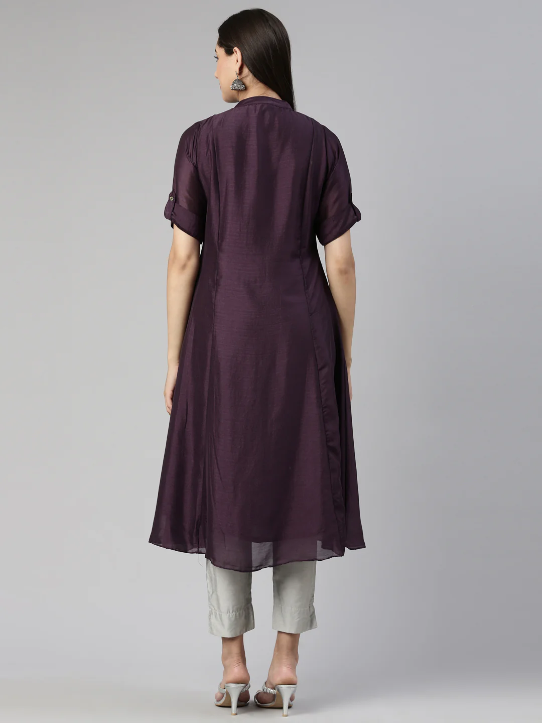 Neerus Purple Anarkali Straight Crepe Kurta - Image 3