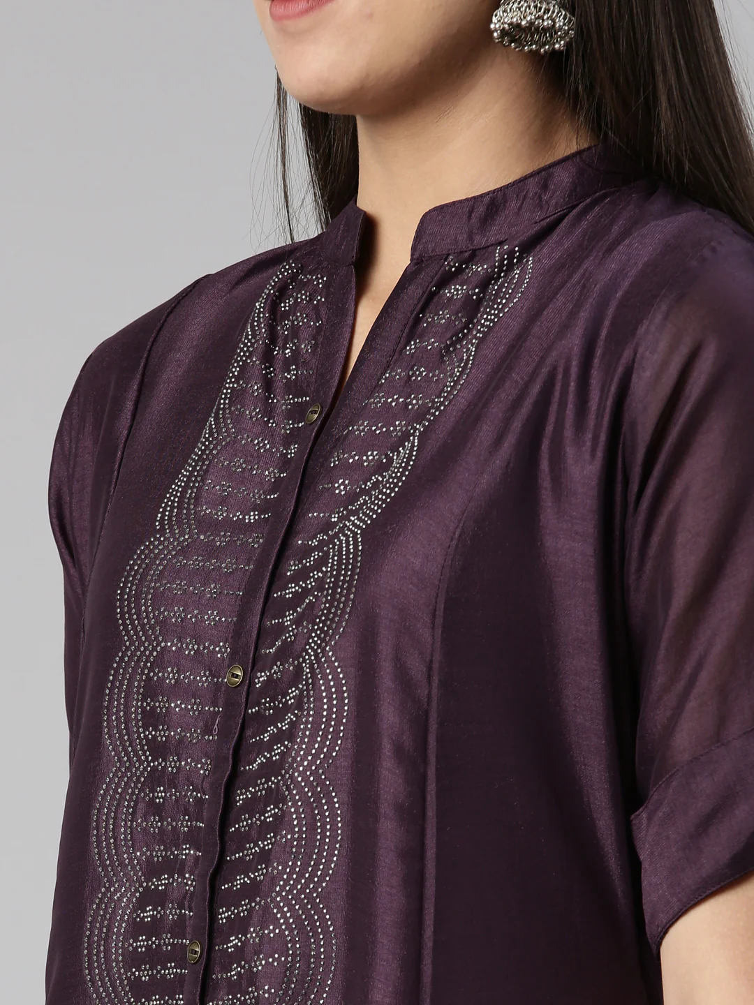 Neerus Purple Anarkali Straight Crepe Kurta - Image 4