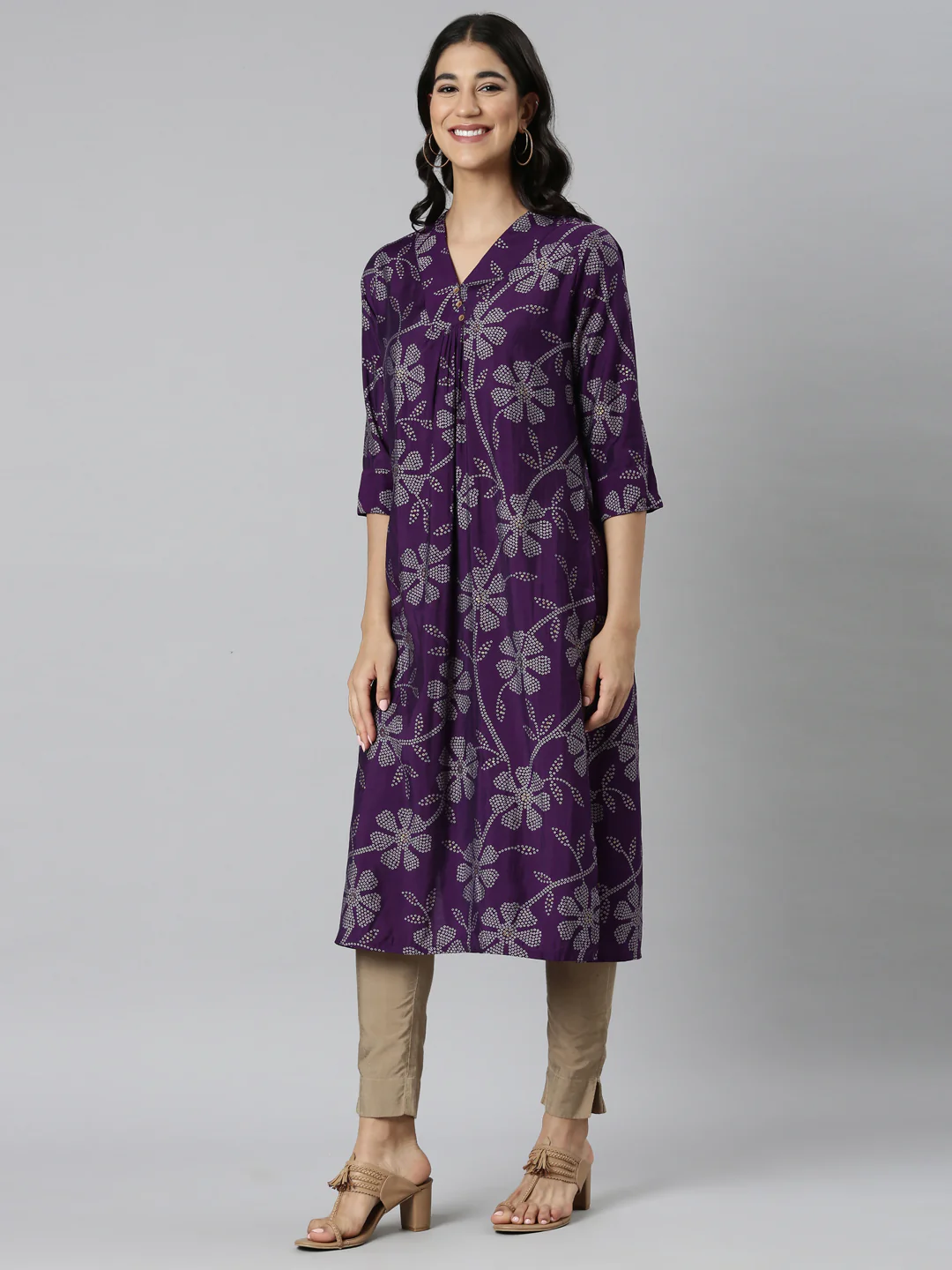 Neerus Purple Casual Bandhani Straight Kurta - Image 2