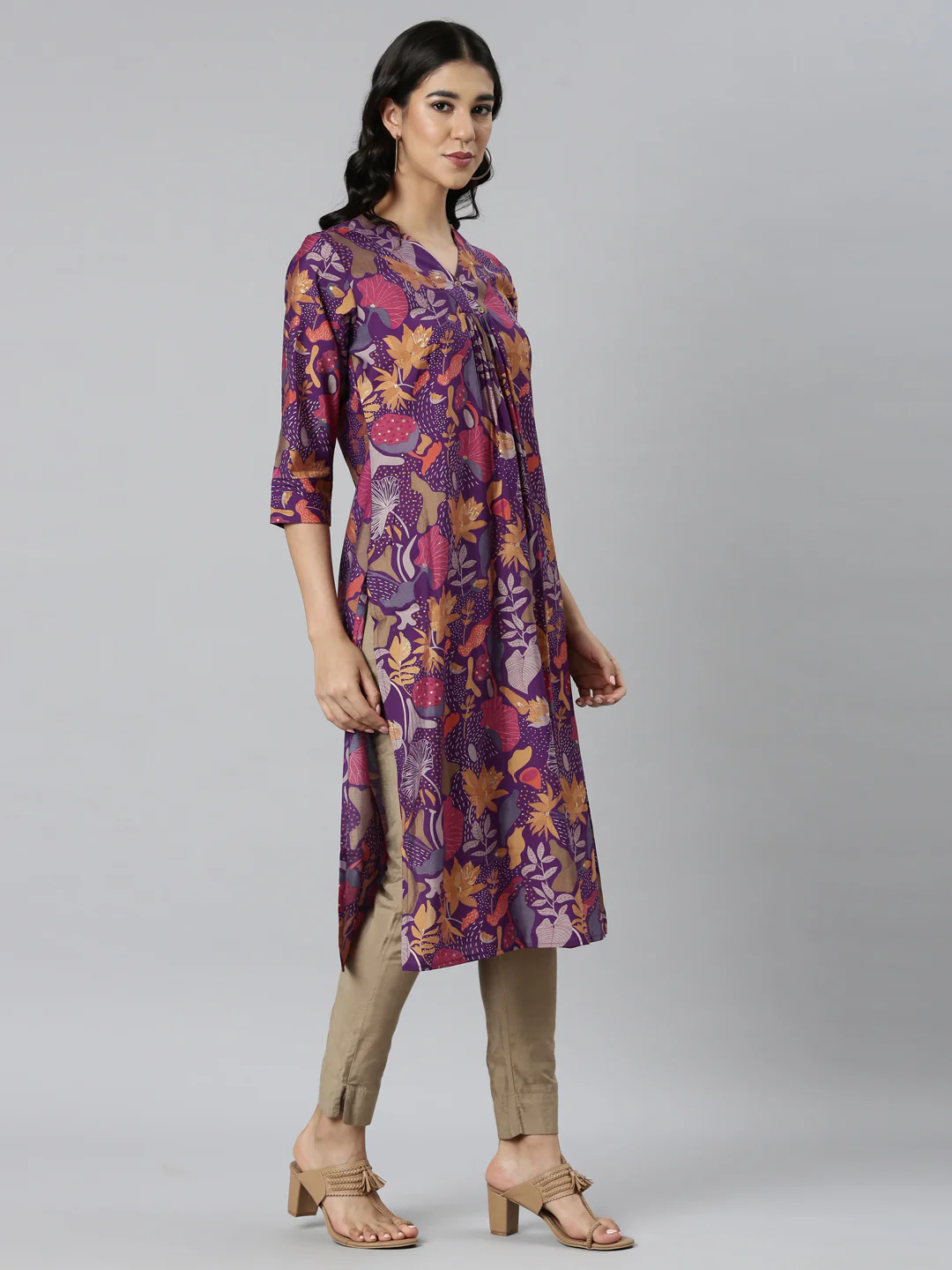 Neerus Purple Casual Quirky Straight Kurta - Image 3
