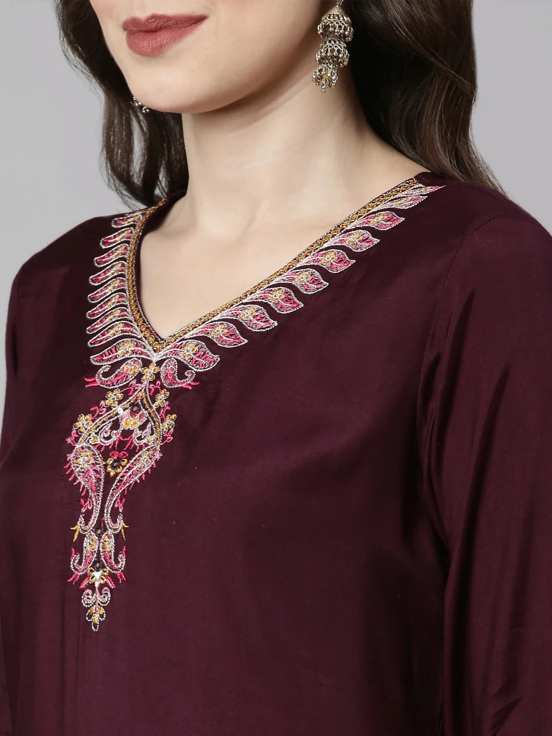 Neerus Purple Casual Solid Straight Kurta and Palazzos With Dupatta - Image 5