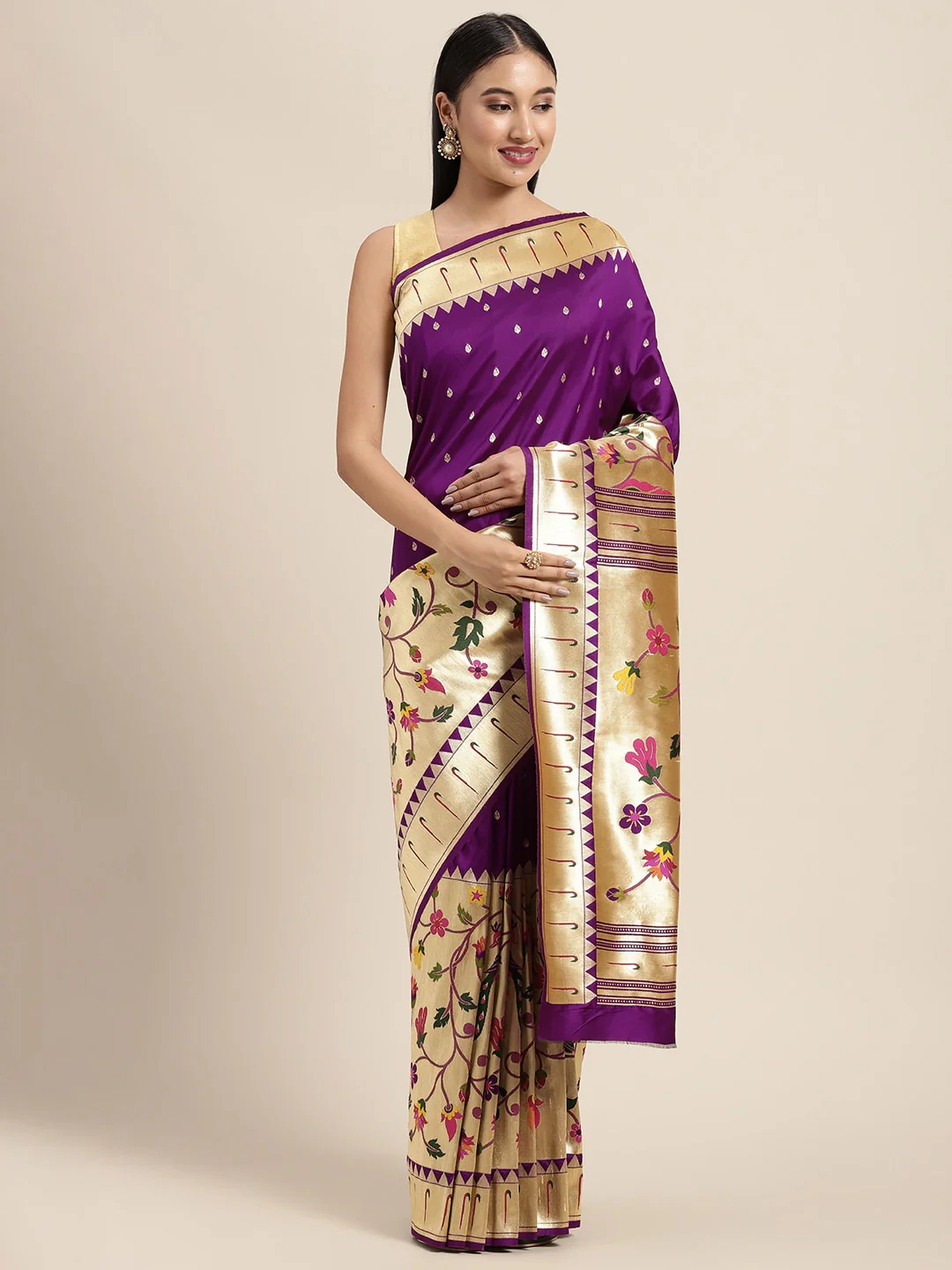 Neerus Purple Color Banaras Fabric Saree
