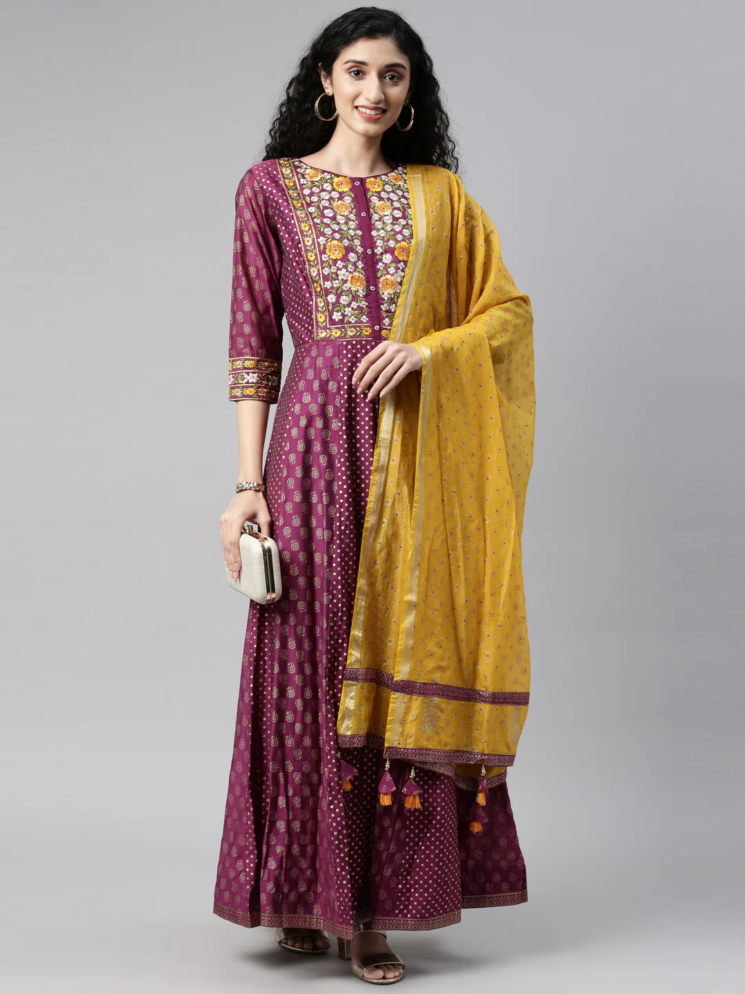 Neerus Purple Color Chanderi Fabric Kurta Set - Image 2