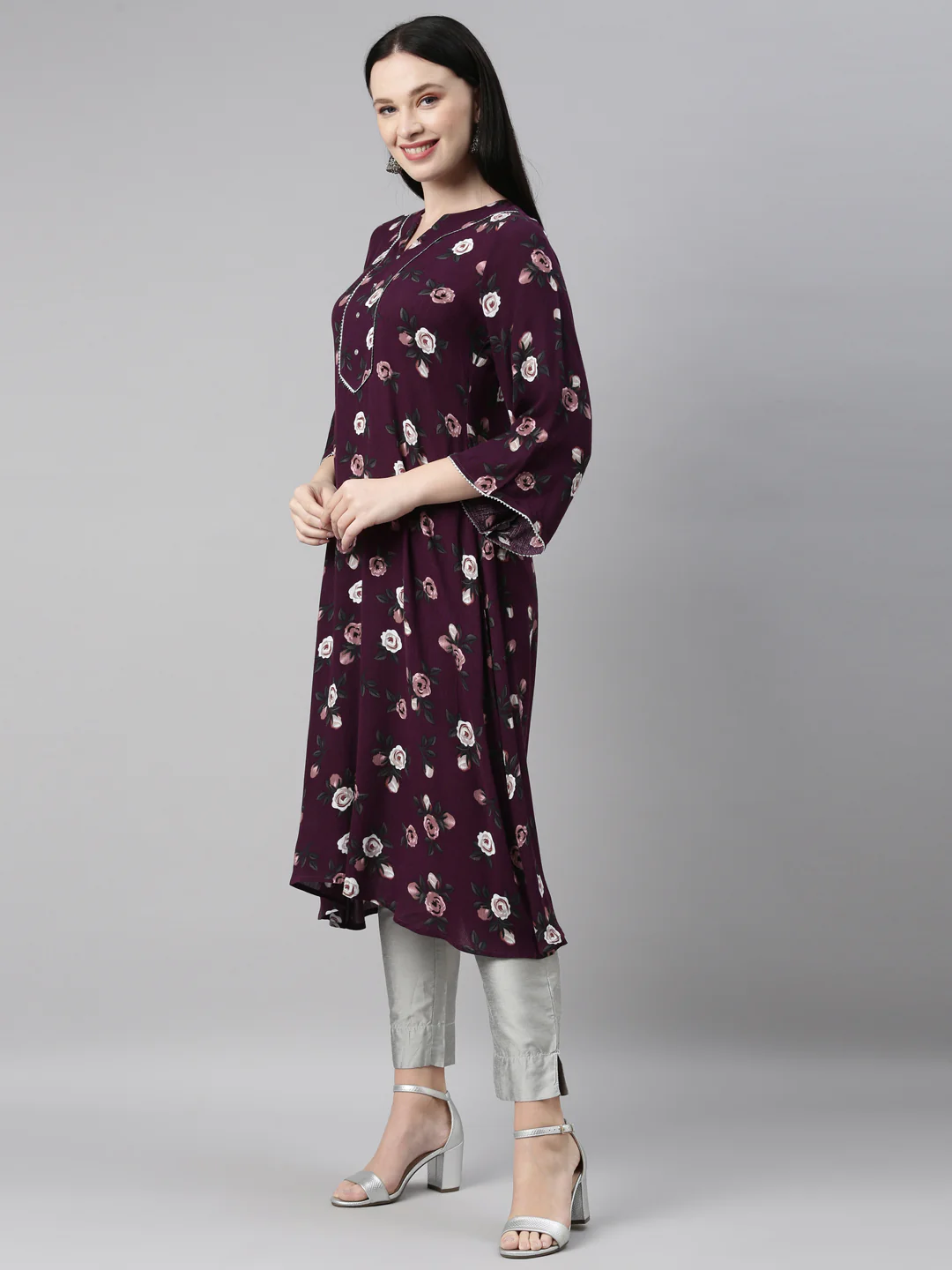 Neerus Purple Color Chiffon Fabric Kurta - Image 2