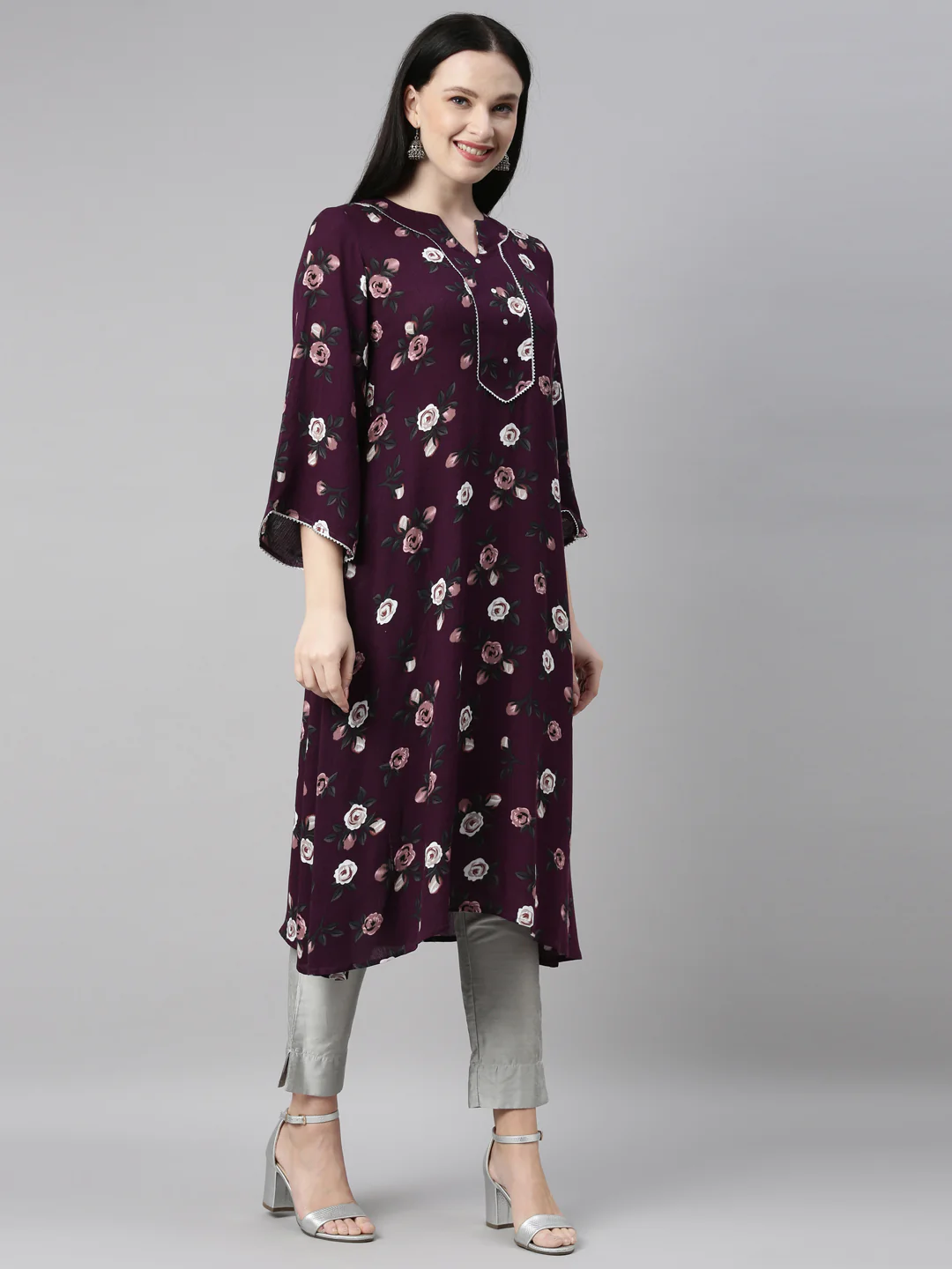 Neerus Purple Color Chiffon Fabric Kurta - Image 3