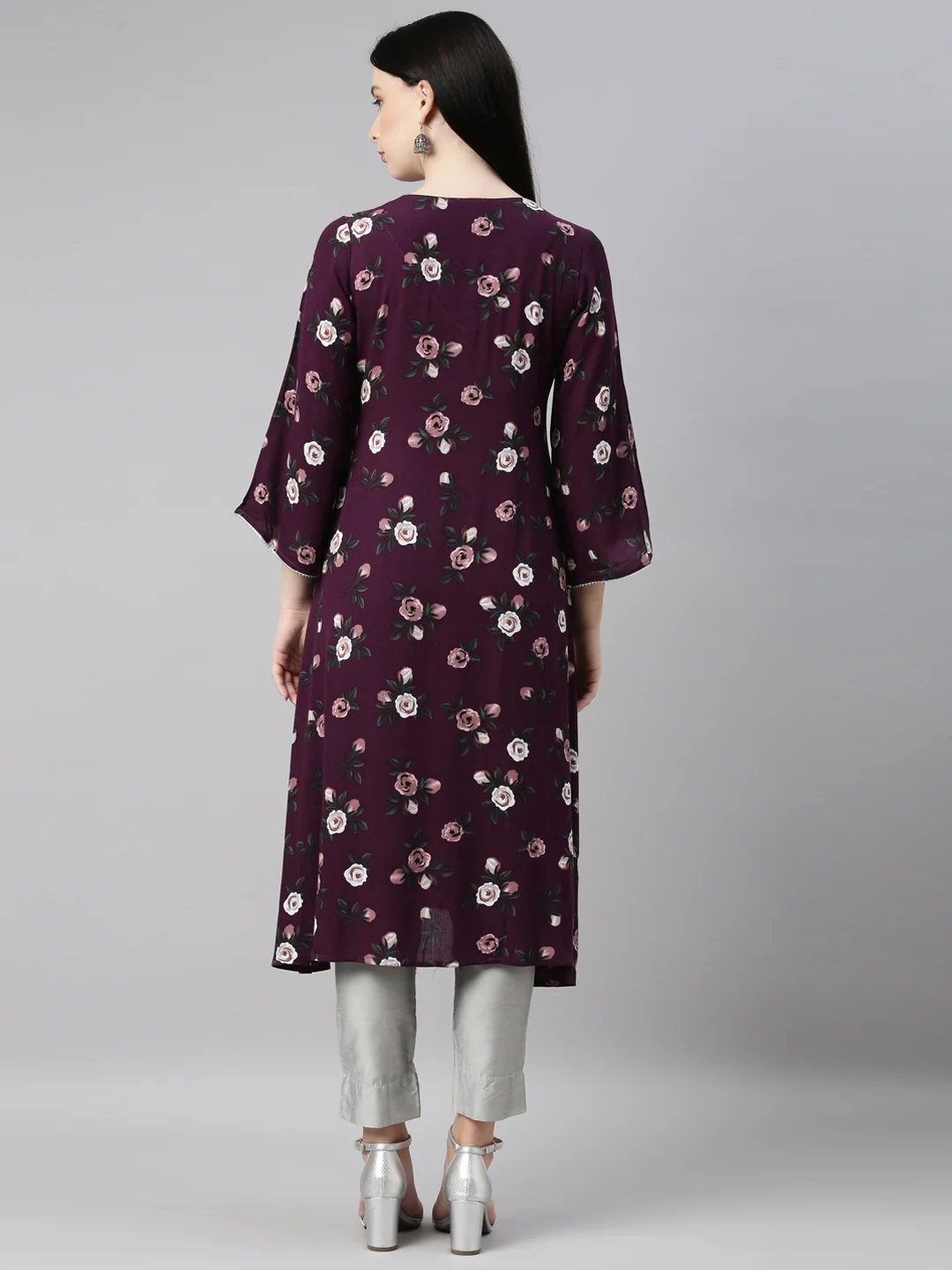 Neerus Purple Color Chiffon Fabric Kurta - Image 4