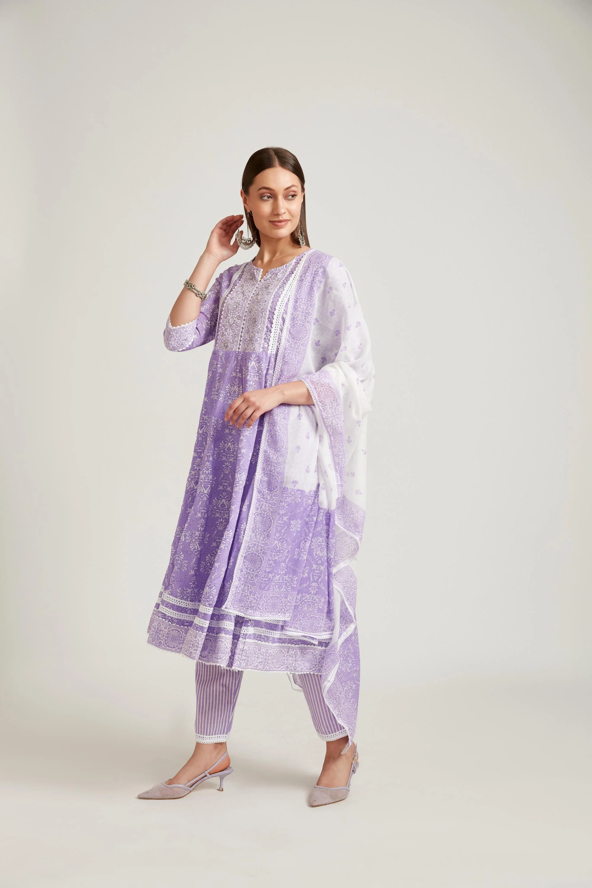 Neerus Purple Color Cotton Fabric Salwar Kameez