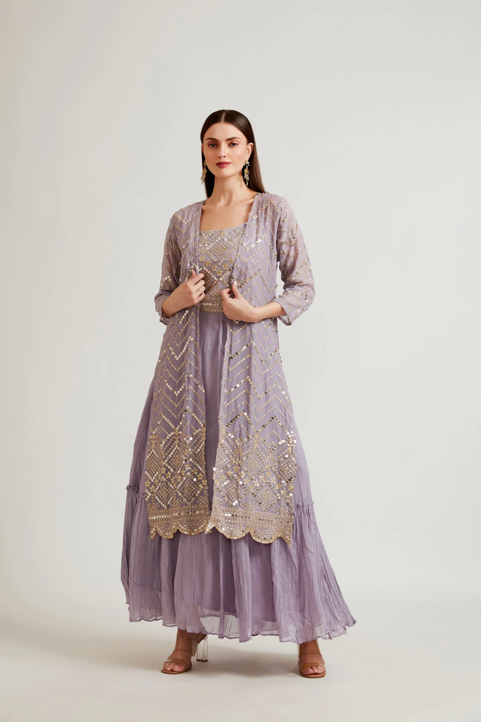 Neerus Purple Color Fusion Suit Set