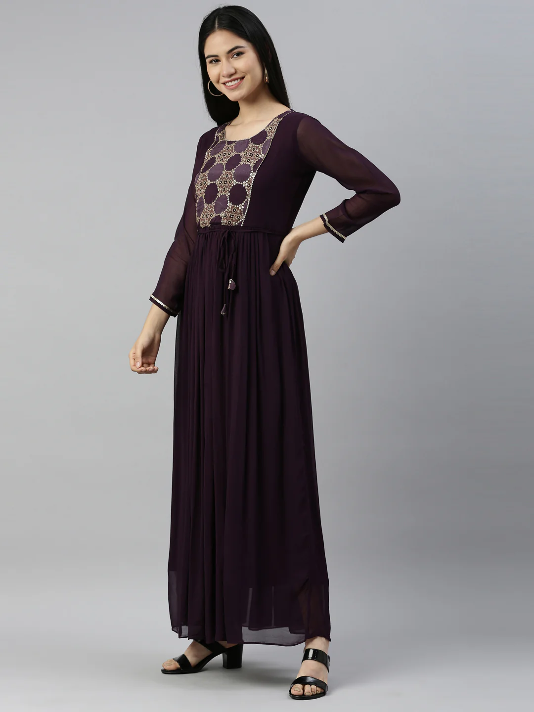 Neerus Purple Color Georgette Fabric Kurta - Image 2
