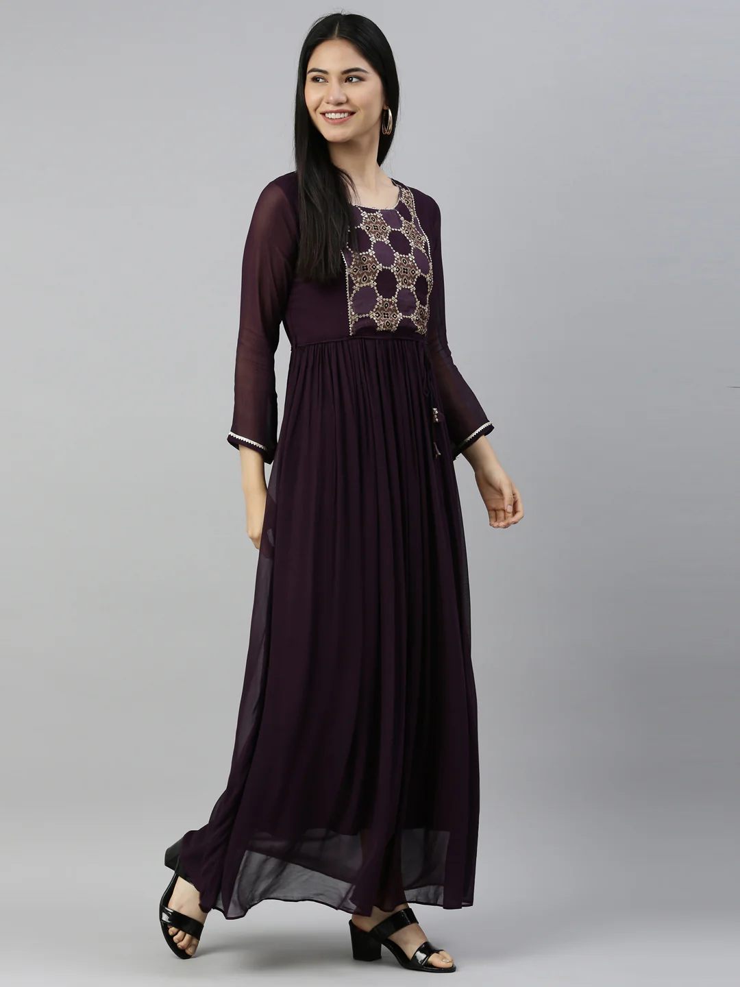 Neerus Purple Color Georgette Fabric Kurta - Image 5