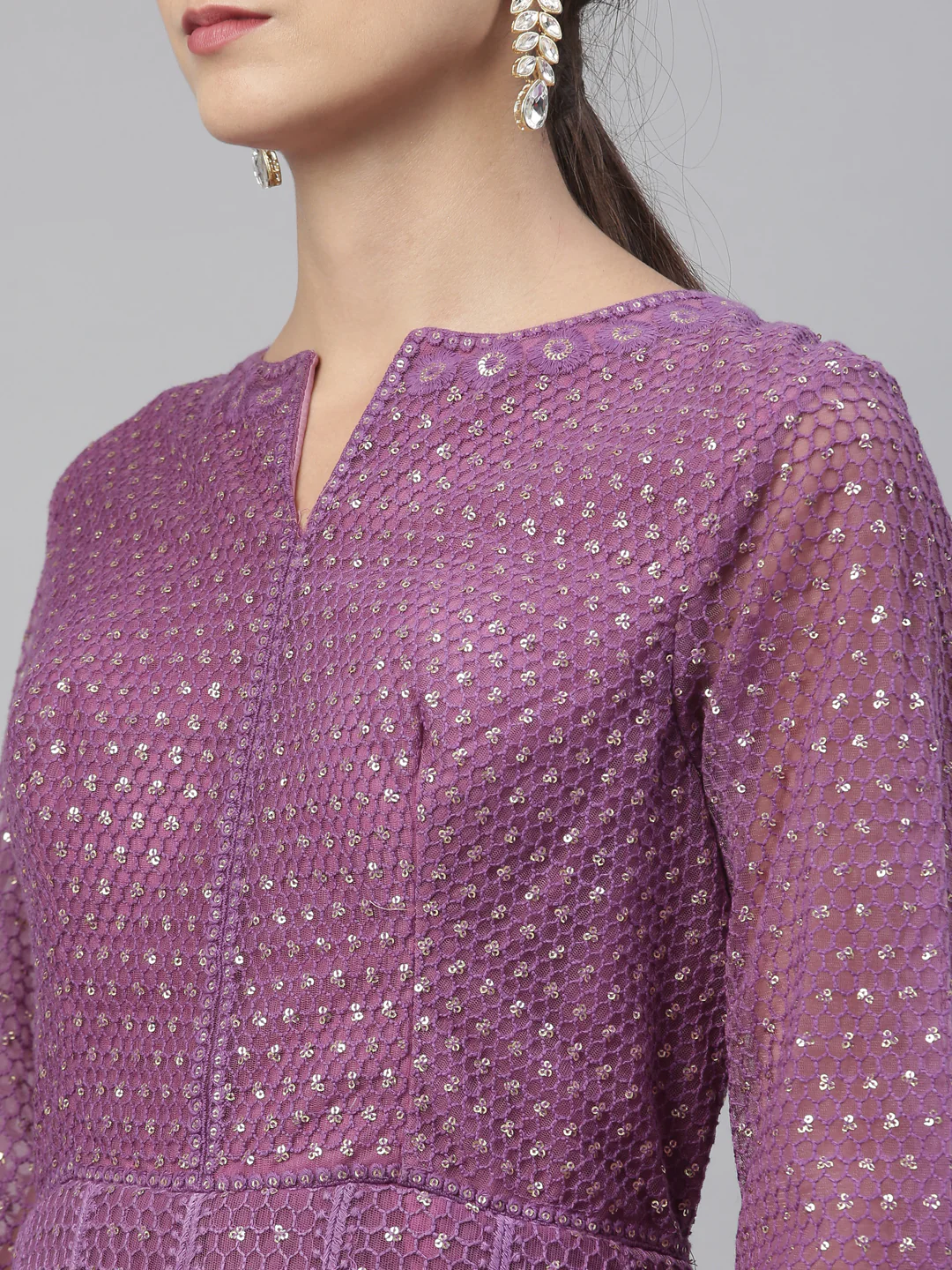 Neerus Purple Color Nett Fabric Gown - Image 2