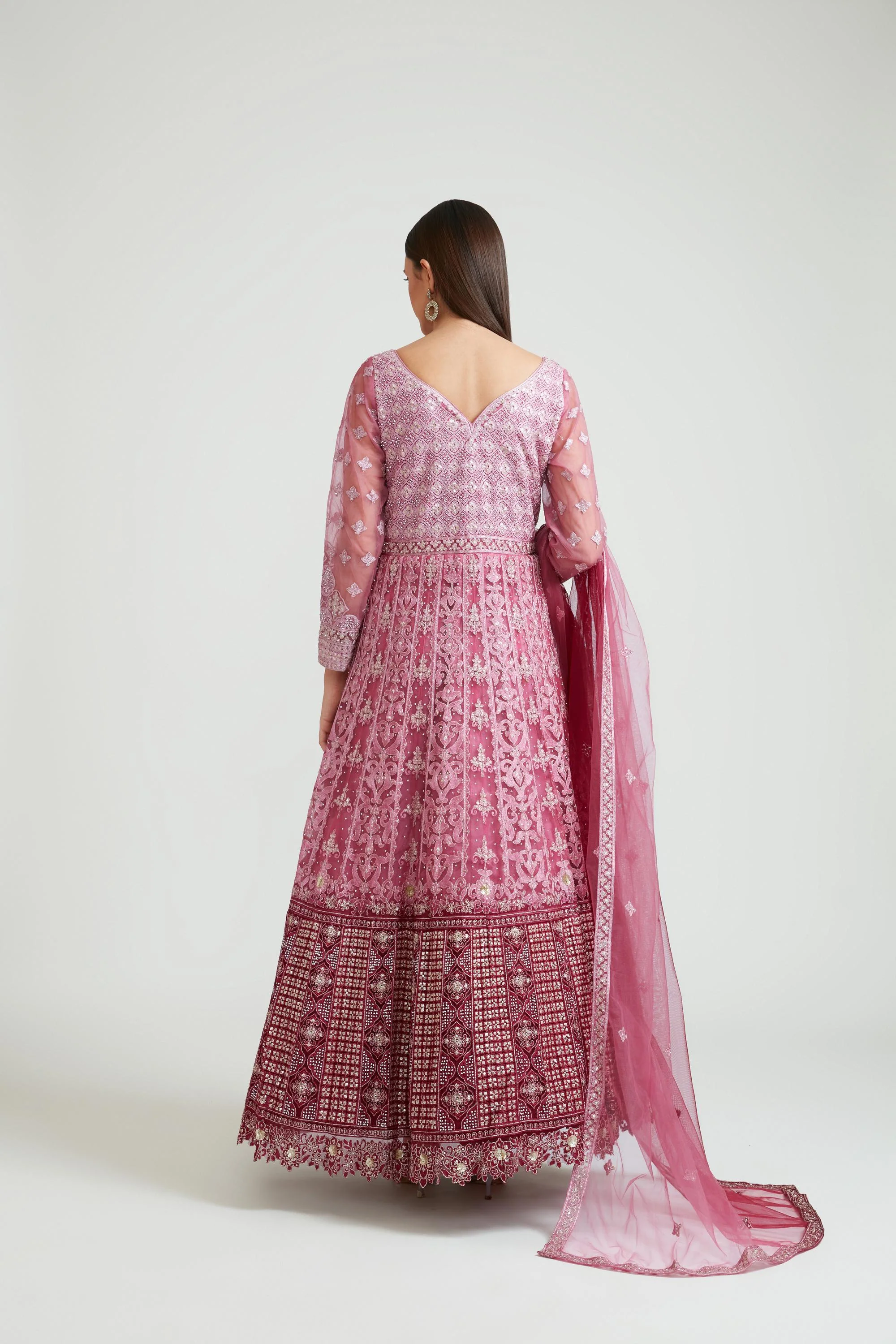 Neerus Purple Color Nett Fabric Gown With Dupatta - Image 2