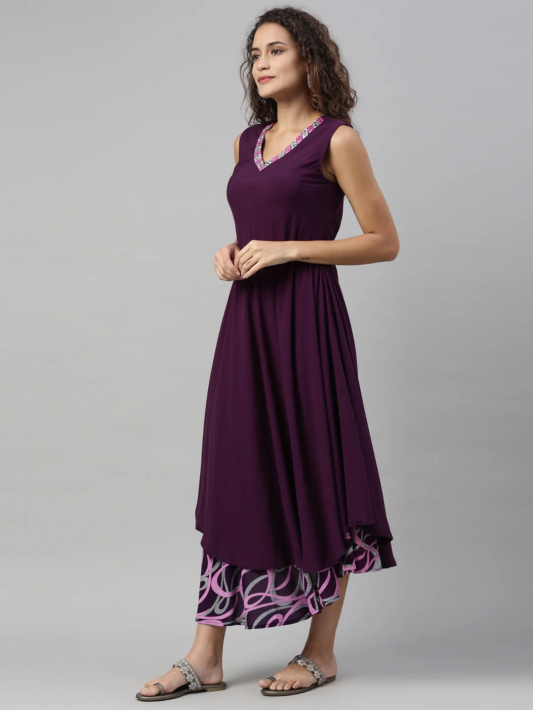 Neerus Purple Color Rayon Fabric Kurta
