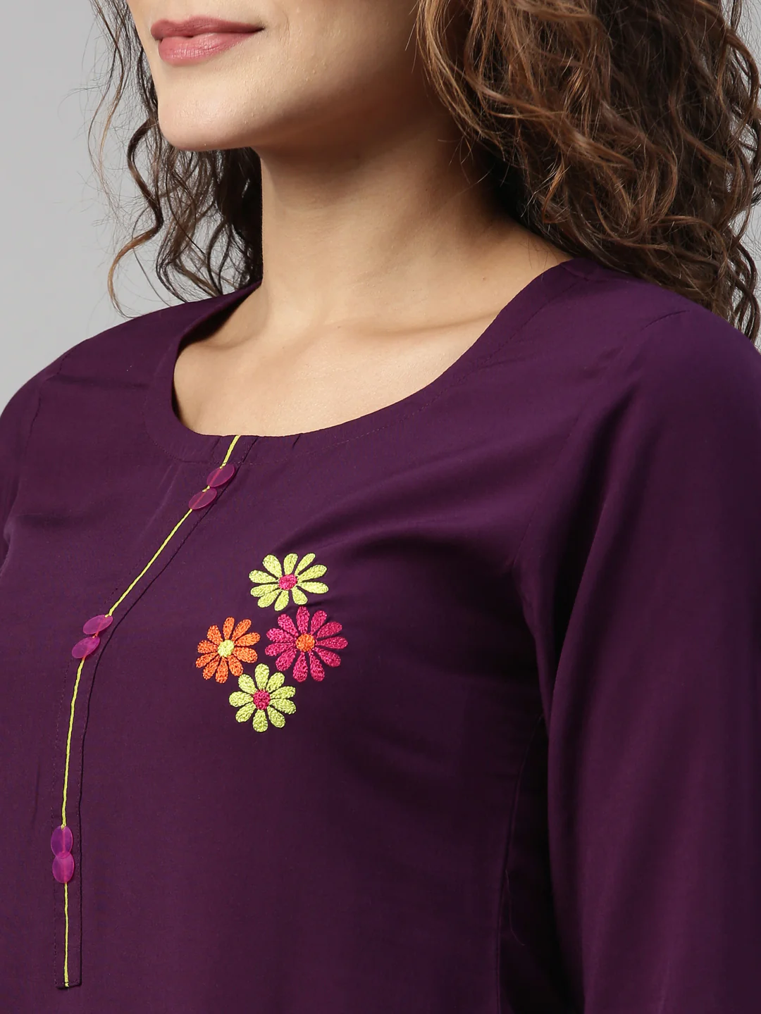 Neerus Purple Color Rayon Fabric Kurta - Image 3