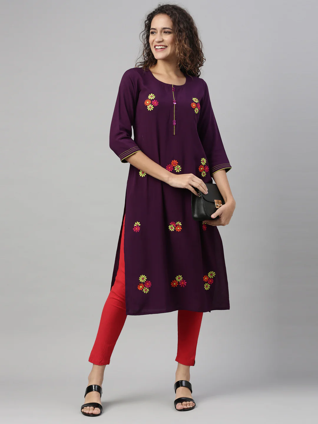 Neerus Purple Color Rayon Fabric Kurta - Image 4