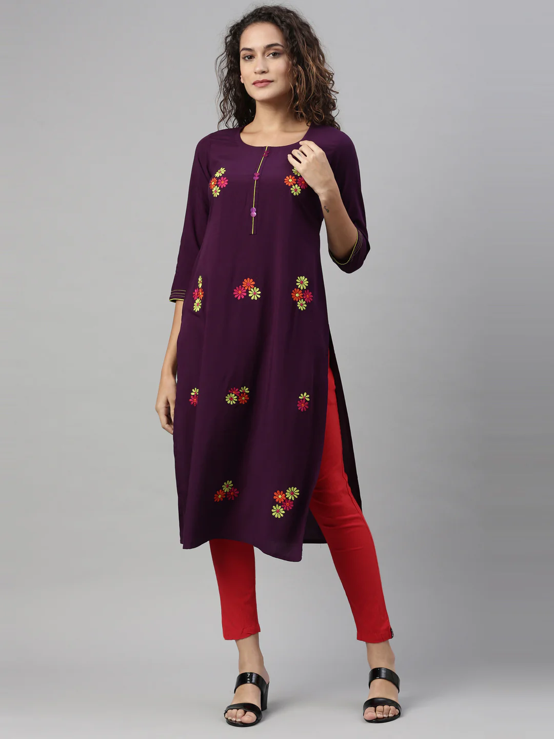 Neerus Purple Color Rayon Fabric Kurta - Image 7