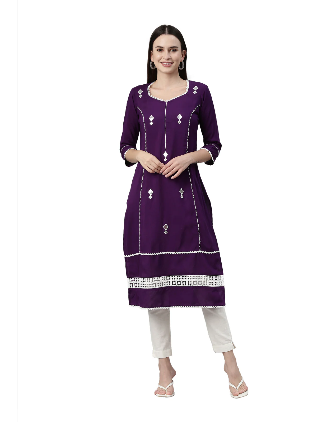 Neerus Purple Color Rayon Fabric Kurta