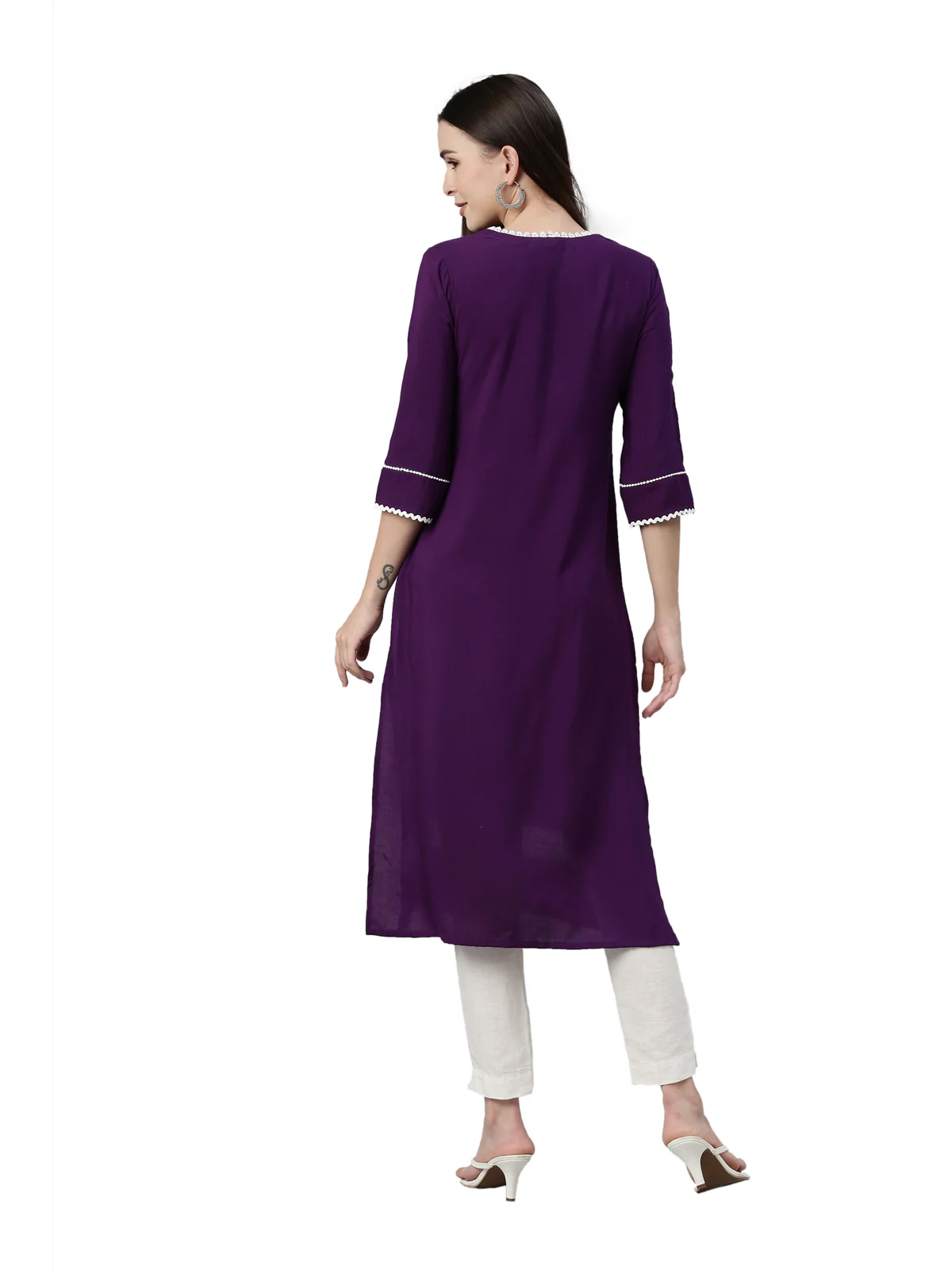 Neerus Purple Color Rayon Fabric Kurta - Image 4