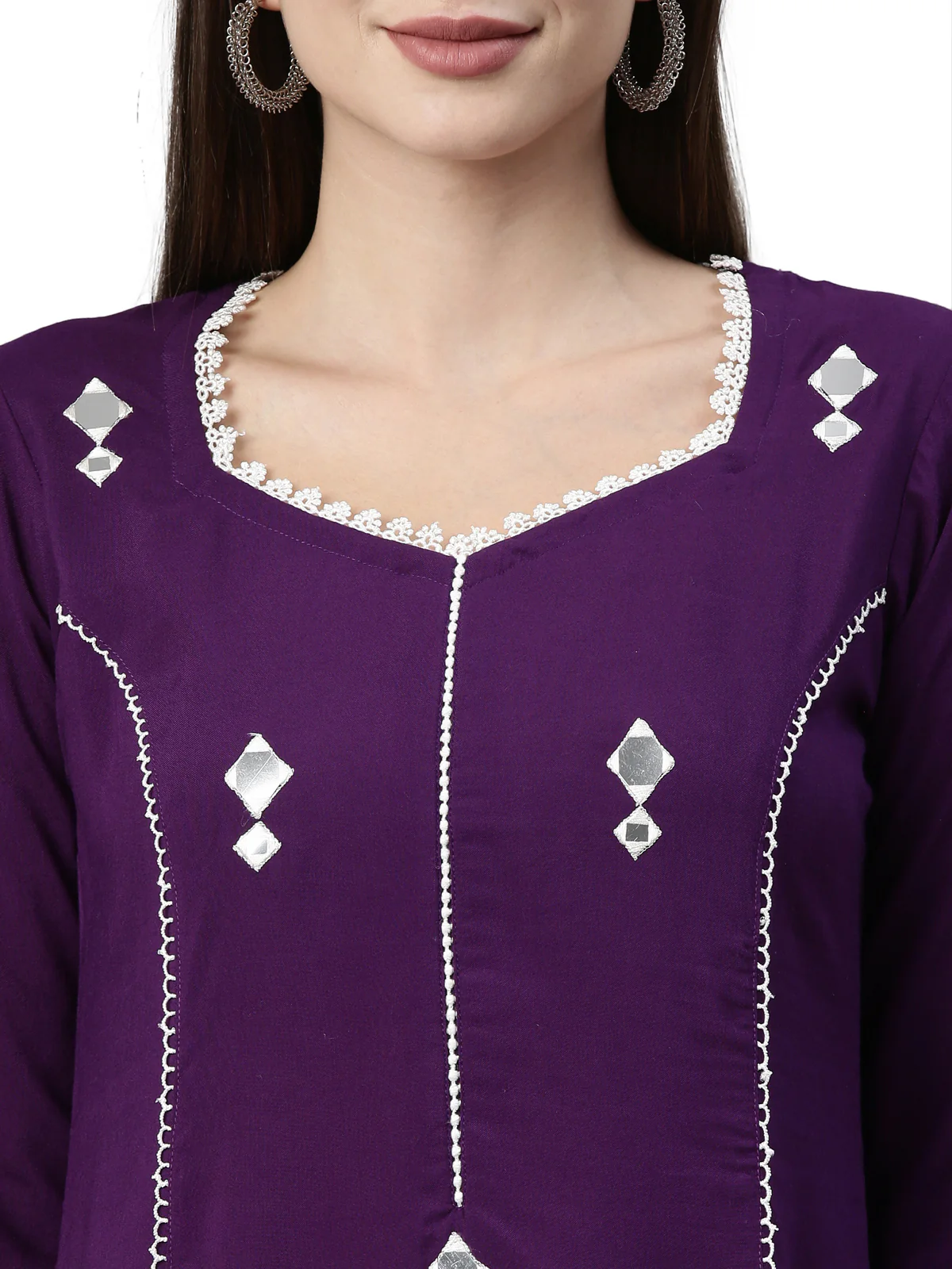 Neerus Purple Color Rayon Fabric Kurta - Image 5
