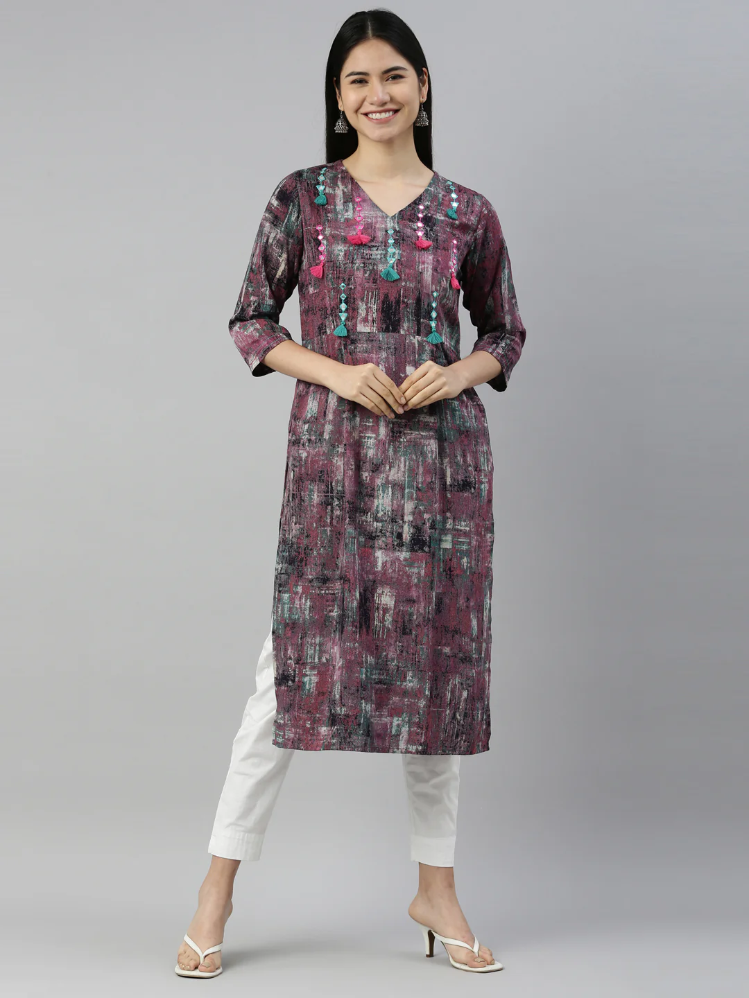 Neerus Purple Color Rayon Fabric Kurta