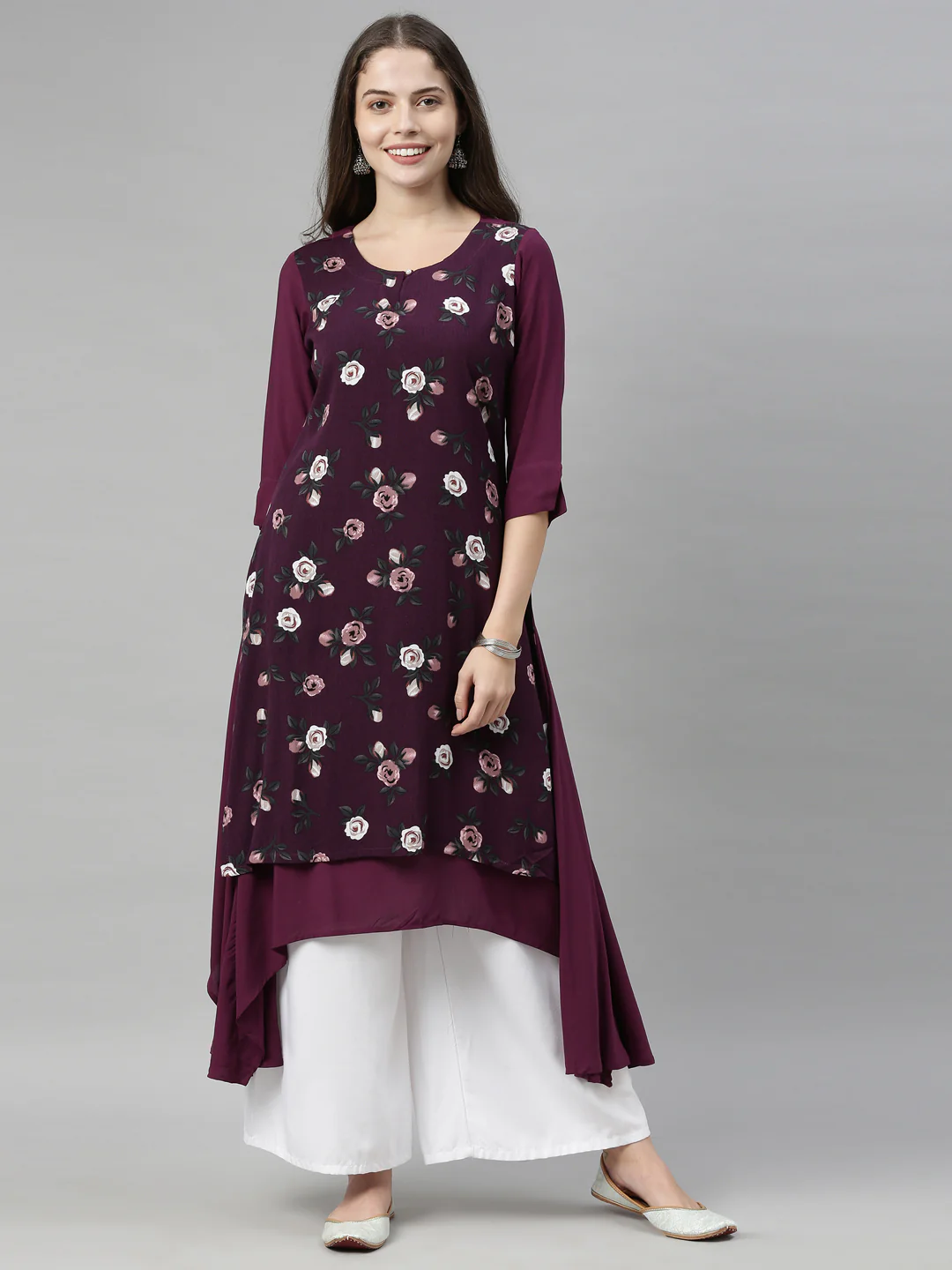 Neerus Purple Color Rayon Fabric Tunic