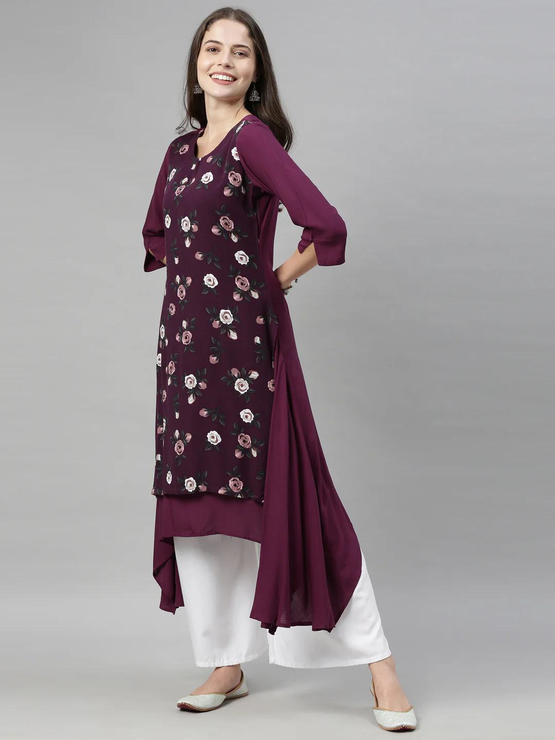 Neerus Purple Color Rayon Fabric Tunic - Image 4
