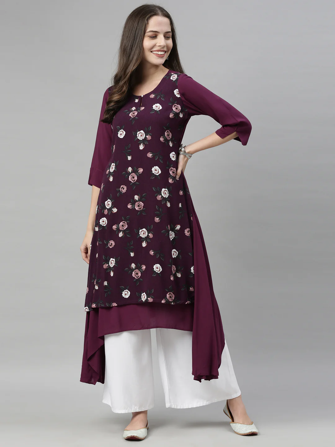 Neerus Purple Color Rayon Fabric Tunic - Image 7