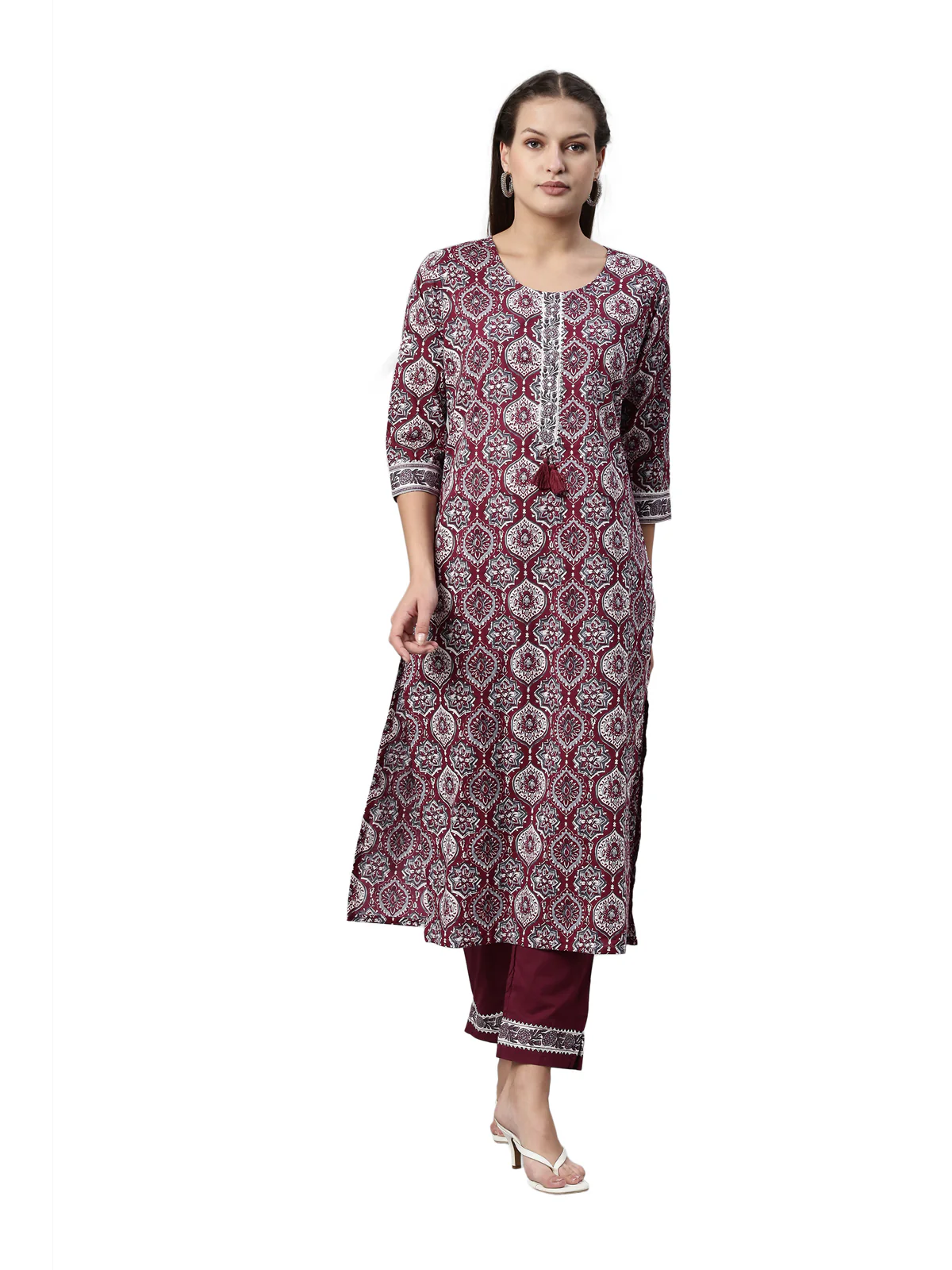 Neerus Purple Color Santoon Fabric Kurta Set