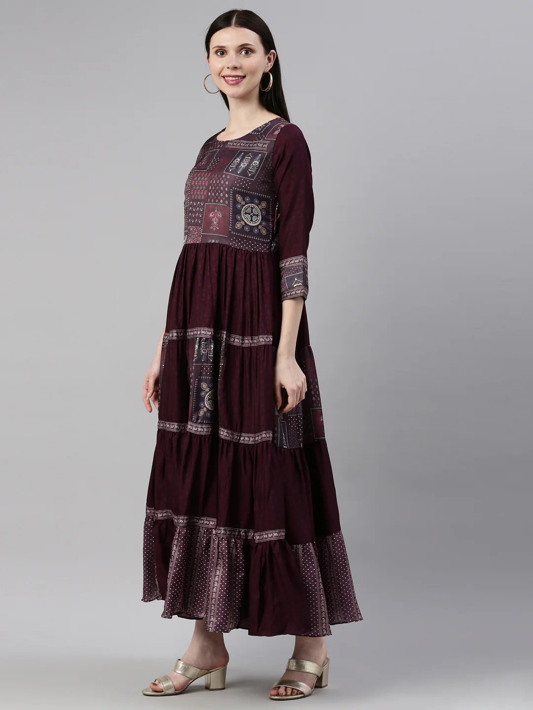 Neerus Purple Color Silk Fabric Gown - Image 3