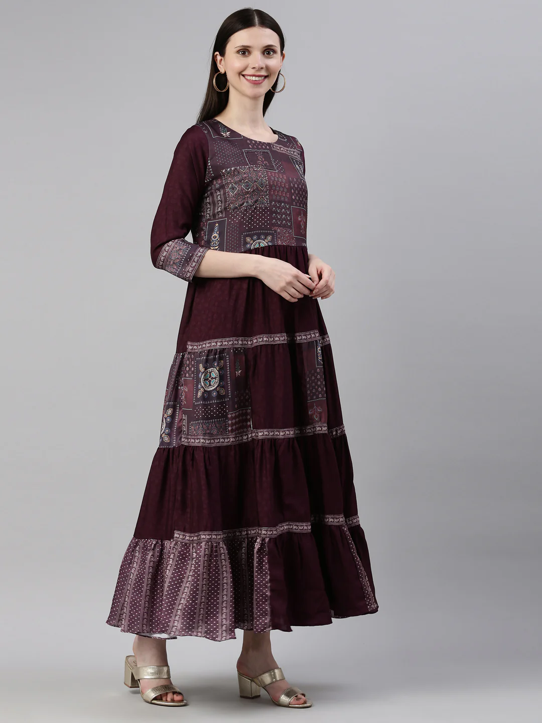 Neerus Purple Color Silk Fabric Gown - Image 4