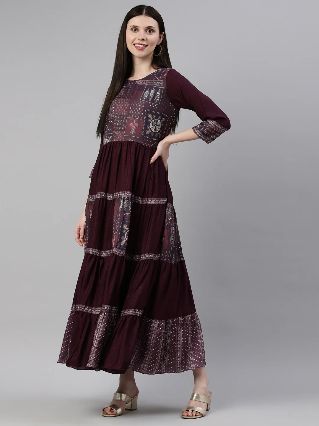 Neerus Purple Color Silk Fabric Gown - Image 6