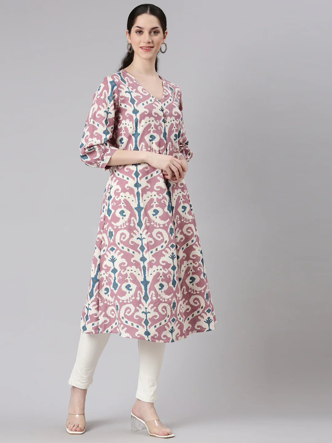 Neerus Purple Curved Casual Tribal Panelled Kurta - Image 2