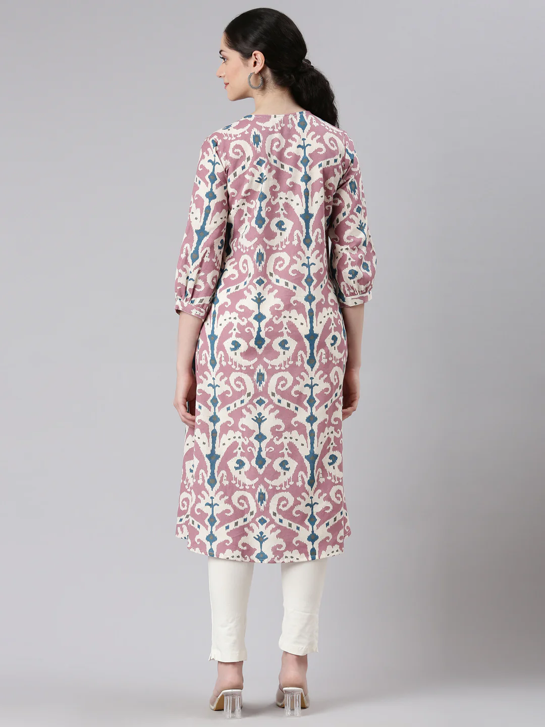 Neerus Purple Curved Casual Tribal Panelled Kurta - Image 3