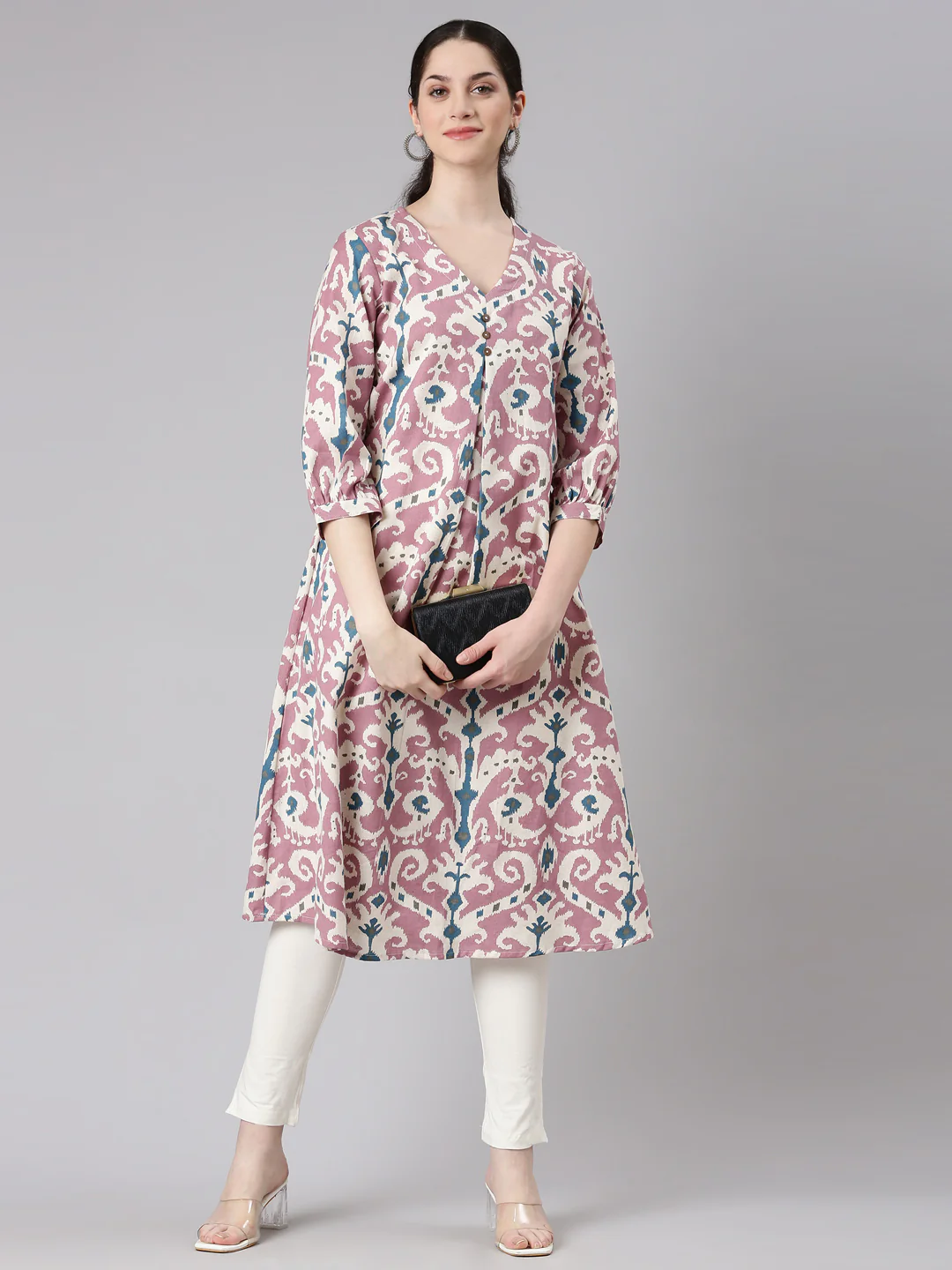 Neerus Purple Curved Casual Tribal Panelled Kurta - Image 5
