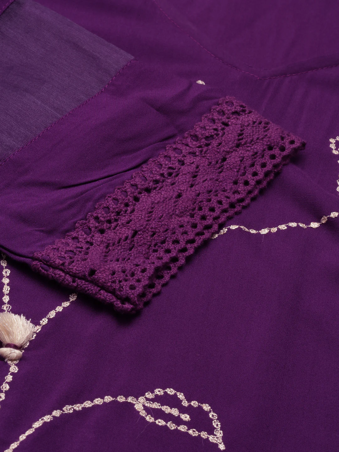 Neerus Purple Curved Solid Cotton Silk Kurta - Image 5