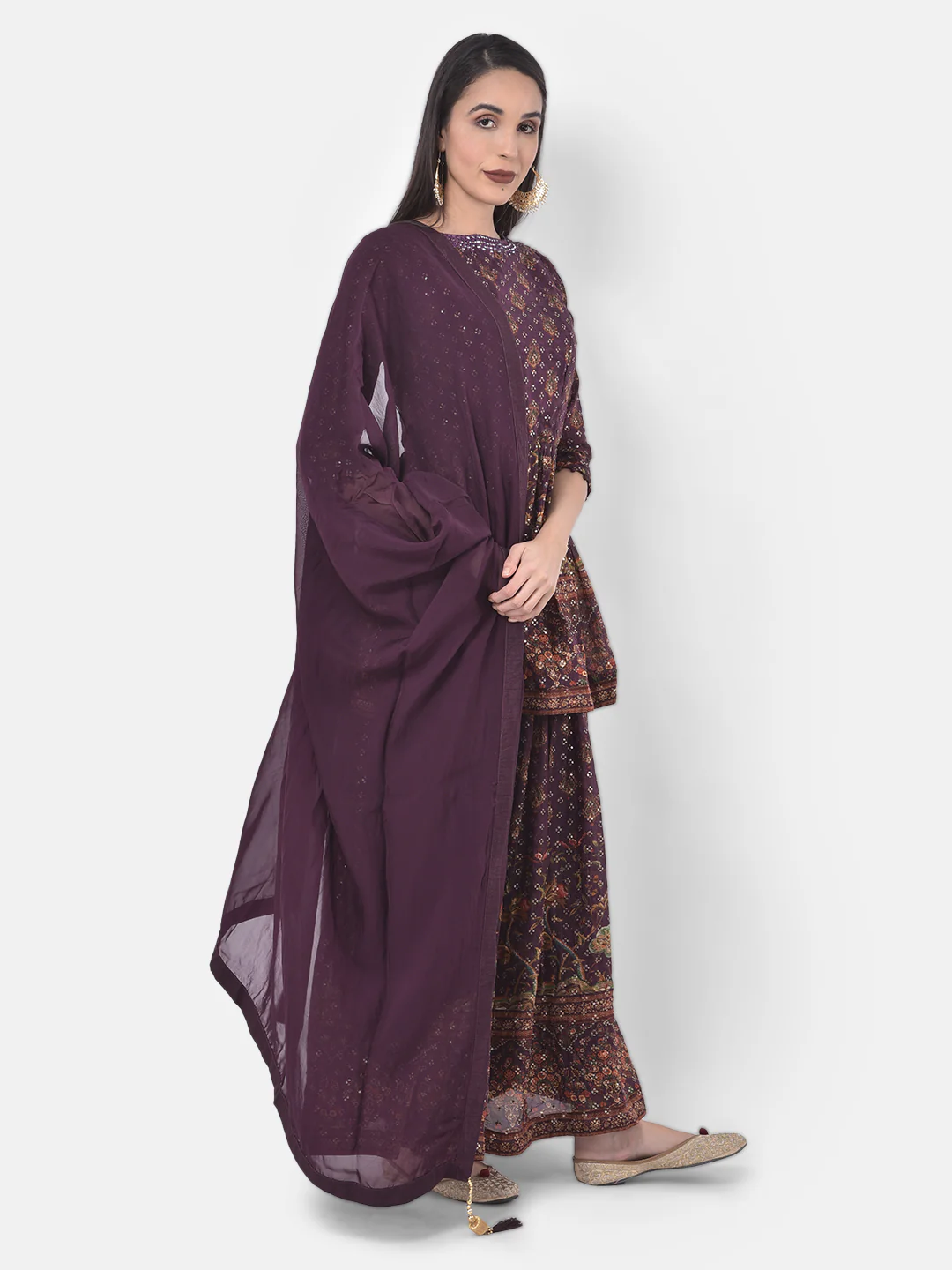 Neerus Purple Embellished Kurta With Skirt & Dupatta - Image 2
