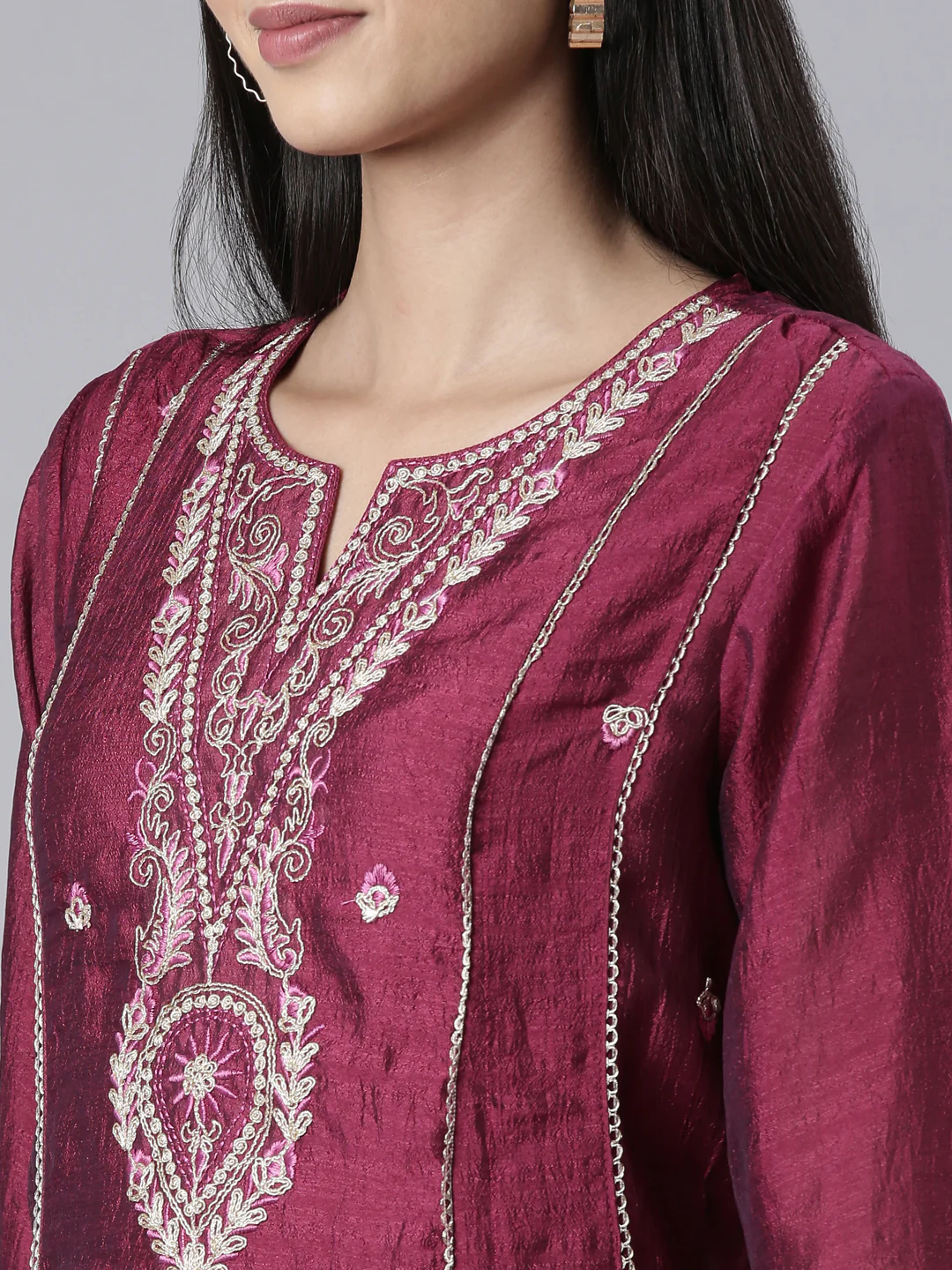 Neerus Purple Embroidered Anarkali Kurta and Trousers With Dupatta - Image 3