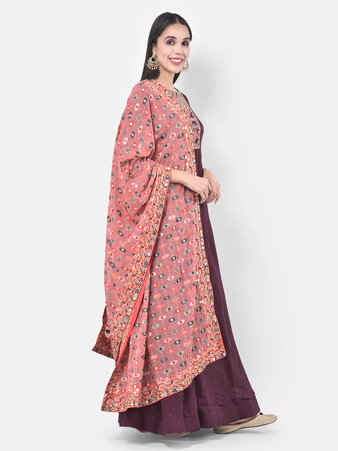 Neerus Purple Embroidered Anarkali Kurta With Dupatta - Image 2
