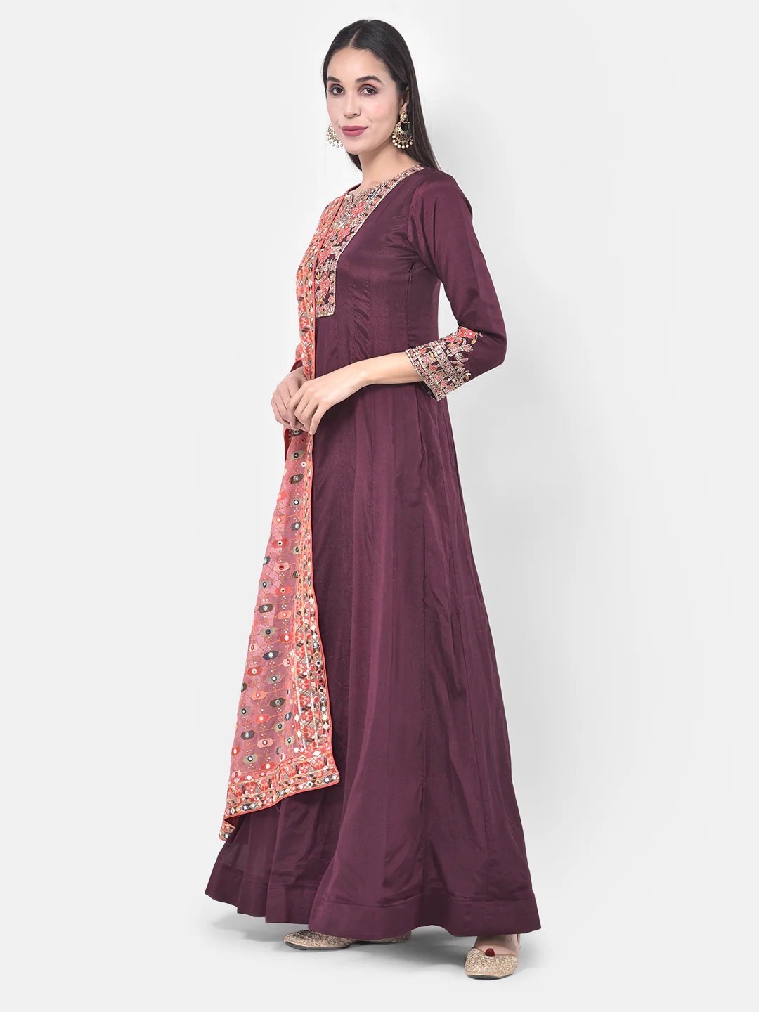 Neerus Purple Embroidered Anarkali Kurta With Dupatta - Image 3
