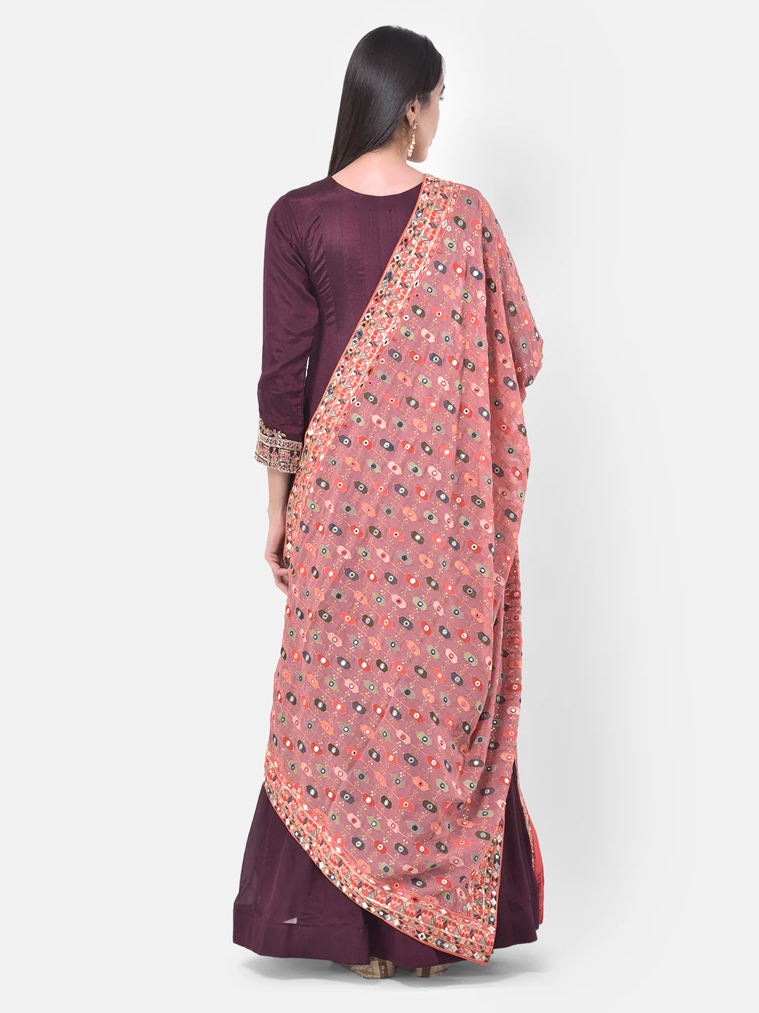Neerus Purple Embroidered Anarkali Kurta With Dupatta - Image 4