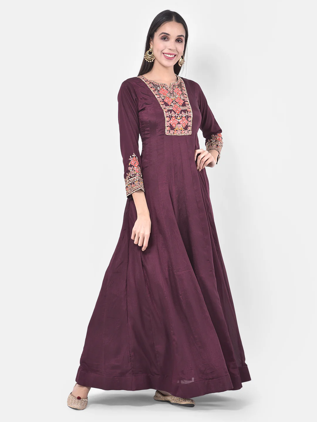 Neerus Purple Embroidered Anarkali Kurta With Dupatta - Image 8