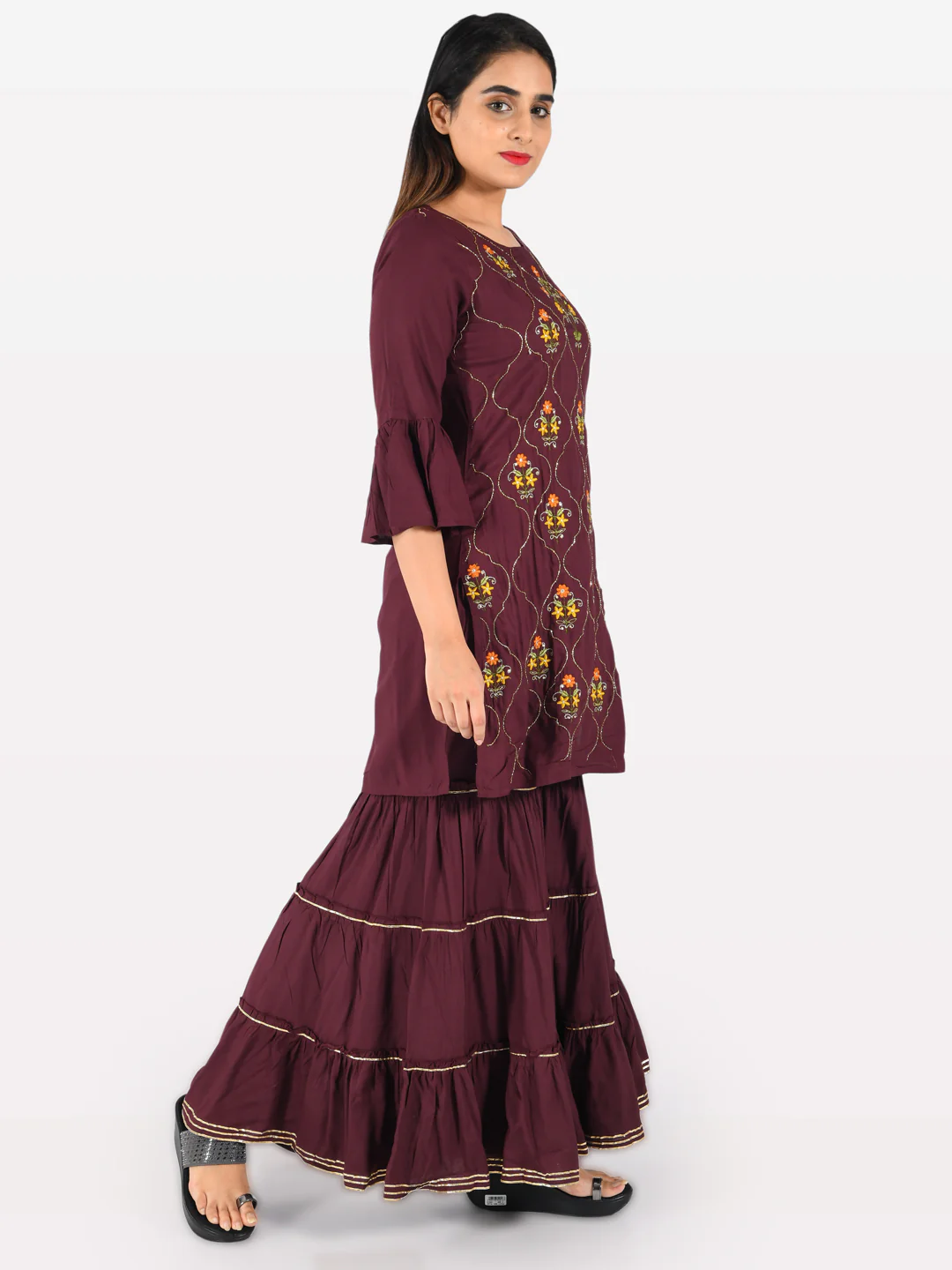 Neerus Purple Embroidered Straight Kurta - Image 2