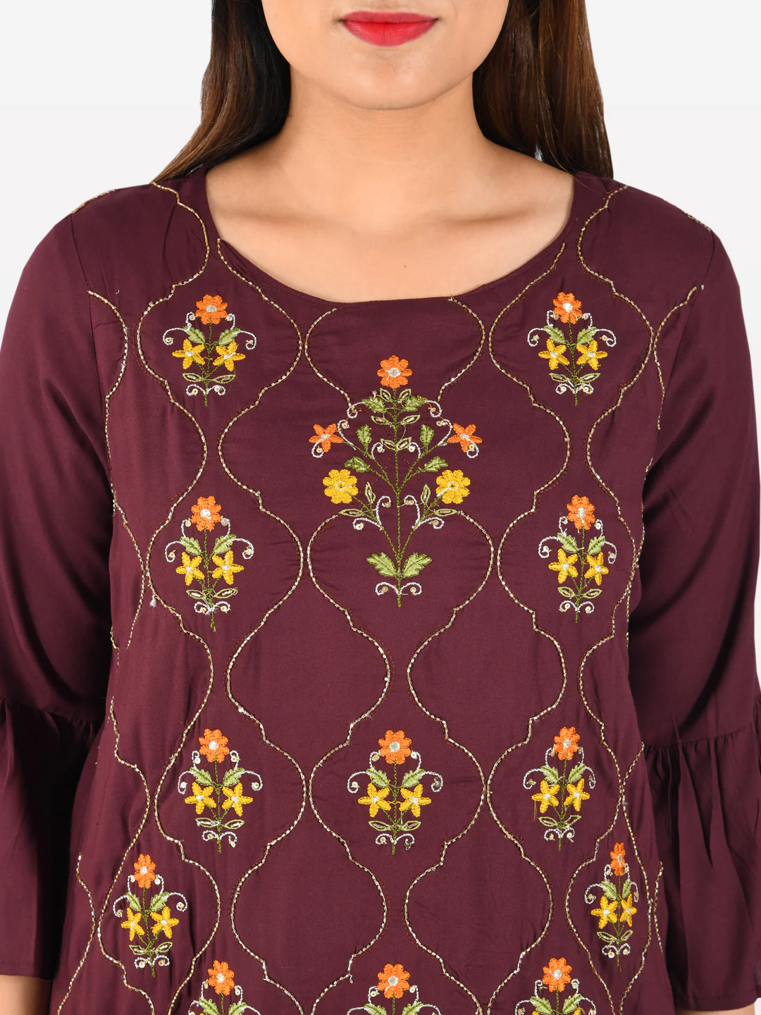 Neerus Purple Embroidered Straight Kurta - Image 4