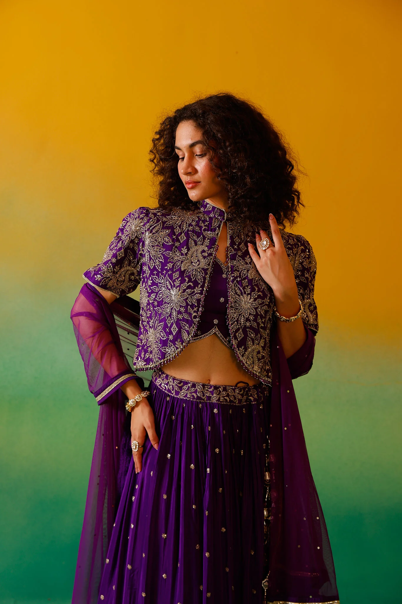 Neerus Purple Embroidery work Chinon Fabric Ghagra Set - Image 14