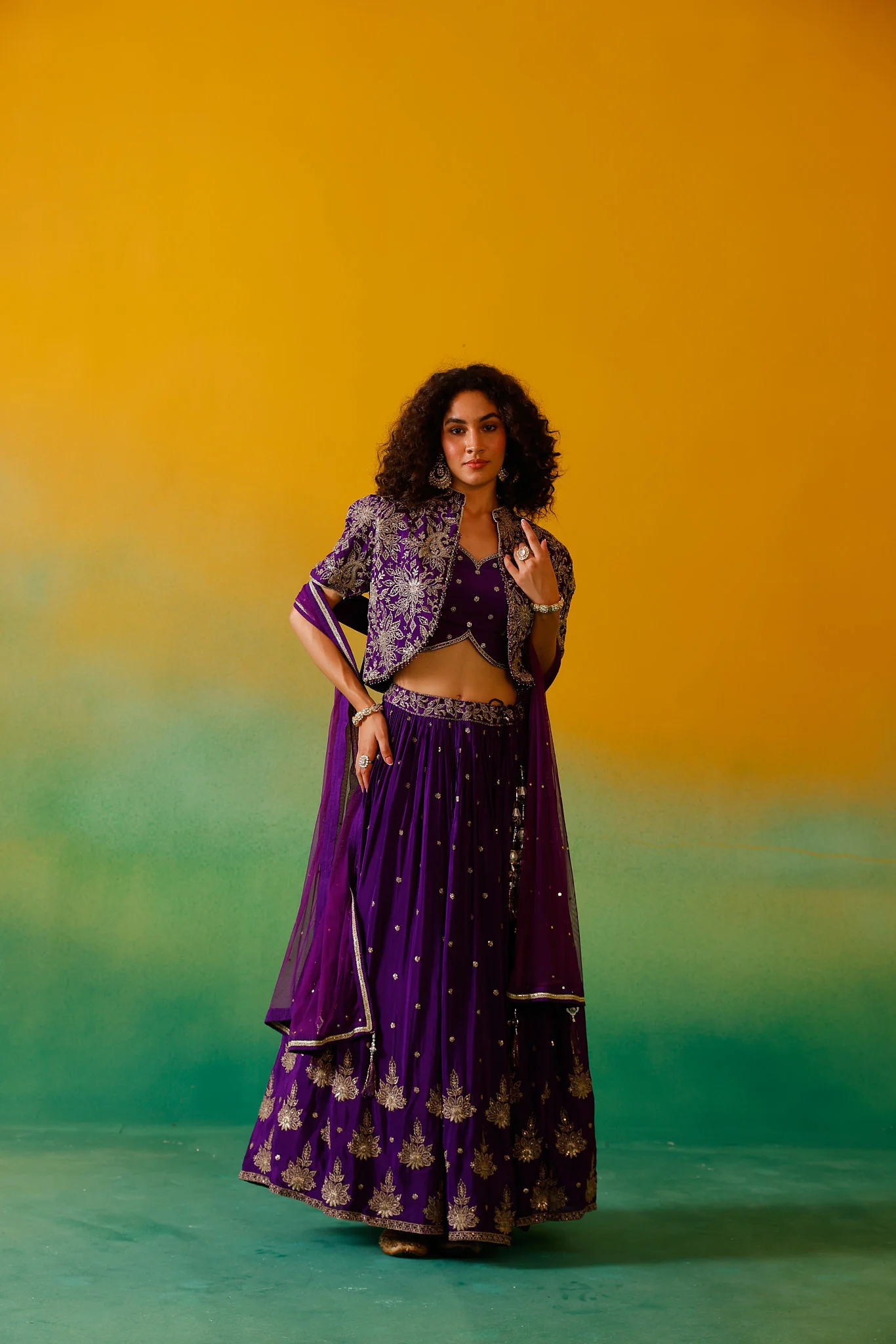 Neerus Purple Embroidery work Chinon Fabric Ghagra Set - Image 2