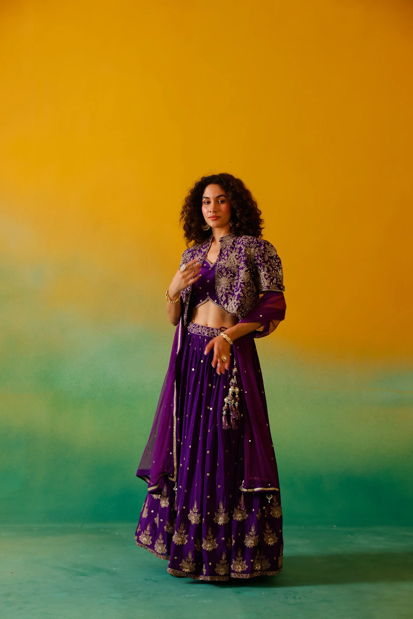 Neerus Purple Embroidery work Chinon Fabric Ghagra Set - Image 3